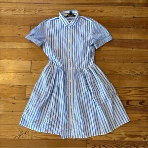 Polo Ralph Lauren Blue Striped Shirtdress Size 16 Missing Belt Button Front